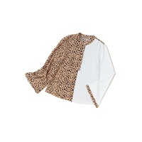 Khaki Leopard Contrast Half Button Casual Blouse - M thumbnail