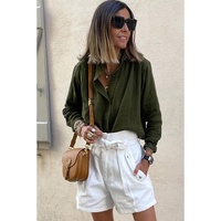 Jungle Green Crinkle Textured Button Up Long Sleeve Shirt - L thumbnail