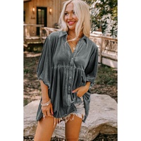 Azura Exchange Dark Grey 3/4 Sleeve Tunic Babydoll Velvet Shirt - L thumbnail