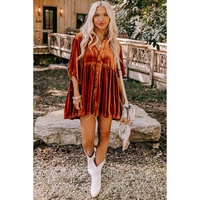 Azura Exchange Chestnut 3/4 Sleeve Tunic Babydoll Velvet Shirt - L thumbnail