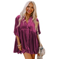 Azura Exchange Pitaya Pink 3/4 Sleeve Tunic Babydoll Velvet Shirt - S thumbnail