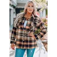 Orange Geometric Plaid Print Pocketed Shacket - XL thumbnail