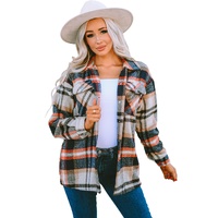Azura Exchange Khaki Geometric Plaid Print Pocketed Shacket - M thumbnail