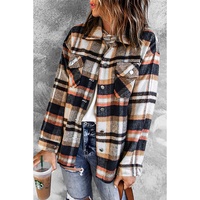 Geometric Plaid Print Pocketed Shacket - L thumbnail