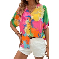 Multicolour Floral Print Folded Short Sleeve Shirt - XL thumbnail