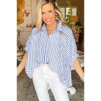 Sky Blue Stripe Dolman Sleeve Oversize Shirt - L thumbnail