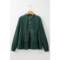 Skobeloff Corduroy Ruffle Tiered Buttoned O Neck Shirt - 2XL thumbnail