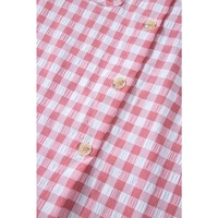 Pink Gingham Print Chest Pockets Buttoned Collared Shirt - L thumbnail