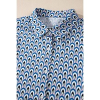 Sky Blue Abstract Print Shirred Cuff Buttoned Oversized Shirt - L thumbnail