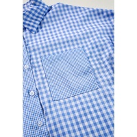 Sky Blue Stripe Plaid Patchwork Button up Long Sleeve Shirt - L thumbnail