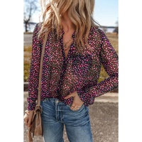 Grape Wine Polka Dot Printed Buttoned Casual Shirt - L thumbnail