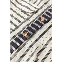 Black Stripe 2-tone Patchwork Half Buttons Chest Pockets Casual Blouse - XL thumbnail