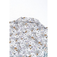 Purple Boho Floral Bishop Sleeve Button Up Loose Shirt - L thumbnail