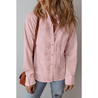 Light Pink Pleated Button-Up Loose Fit Casual Shirt - L thumbnail