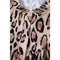 Light French Beige Oversized Leopard Print Balloon Sleeve Casual Shirt - 2XL thumbnail