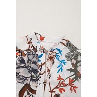 White Floral Print Balloon Sleeves Button Up Loose Casual Shirt - S thumbnail