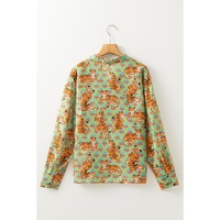 Green Tiger Floral Printed Collared V Neck Casual Shirt - XL thumbnail