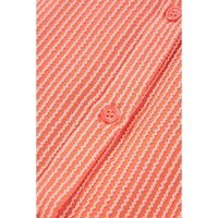 Grapefruit Orange Corded Half Sleeve Button Up High Low Hem Loose Shirt - S thumbnail