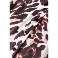 Dark Brown Contrast Trim Patchwork Leopard Print Half Sleeve Shirt - L thumbnail