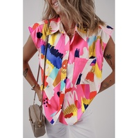 Multicolour Abstract Print Collared Cap Sleeve Casual Shirt - XL thumbnail