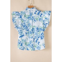 Sky Blue Floral Print Ruffle Sleeve Frilly Button Up Shirt - XL thumbnail