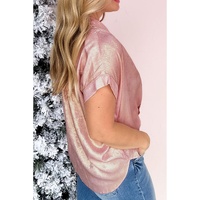 Delicacy Metallic Buttoned Loose Fit Short Sleeve Shirt - L thumbnail
