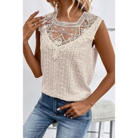 Apricot Guipure Lace Crochet Keyhole Back Tank Top - L thumbnail