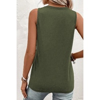 Jungle Green Half Button V Neck Patched Pocket Tank Top - L thumbnail