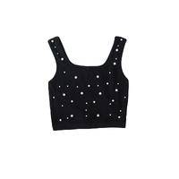 Black Pearl Decor Square Neck Sleeveless Crop Top - L thumbnail