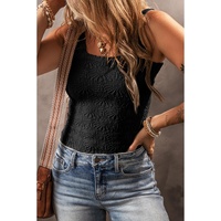 Black Floral Jacquard Square Neck Tank Top - L thumbnail