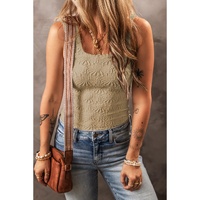 Smoke Gray Floral Jacquard Square Neck Tank Top - 2XL thumbnail