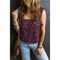 Rose Boho Frilled Straps Floral Tank Top - L thumbnail