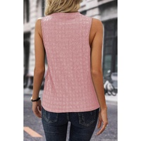 Pink Lattice Textured Split Neck Tank Top - L thumbnail