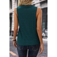 Sea Green Lattice Textured Split Neck Tank Top - M thumbnail
