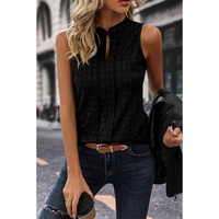 Black Lattice Textured Split Neck Tank Top - L thumbnail