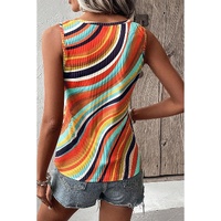 Multicolour Wavy Striped Buttoned V Neck Tank Top - L thumbnail