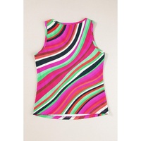 Purple Wavy Striped Buttoned V Neck Tank Top - L thumbnail