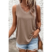 Simply Taupe Ribbed V Neck Tank - L thumbnail