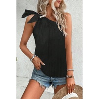 Black Textured Bowknot One Shoulder Tank Top - XL thumbnail