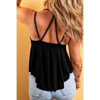 Black Exposed Seam Detail Double Straps Tank Top - S thumbnail