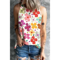White Cute Floral Print Vest - S thumbnail