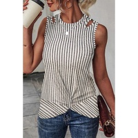 Gray Striped Cutout Twist Front Tank Top - S thumbnail