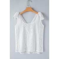 White Embroidery Patterned Knotted Straps V Neck Tank Top - XL thumbnail