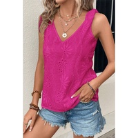 Rose Red Embroidery Patterned Knotted Straps V Neck Tank Top - S thumbnail