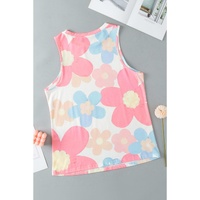 Pink Floral Print Round Neck Sleeveless Top - S thumbnail