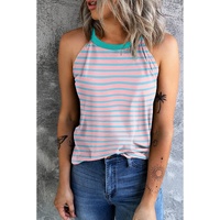 Pink Stripe Round Neck Tank Top - L thumbnail