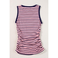 Black Stripe Contrast Round Neck Sleeveless Slim Top - L thumbnail