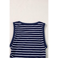 Blue Stripe Contrast Round Neck Sleeveless Slim Top - L thumbnail