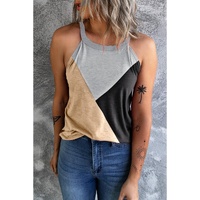Light French Beige Geometric Color Block Sleeveless Top - L thumbnail