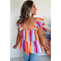 Red Stripe Ruffled Straps Babydoll Tank Top - XL thumbnail